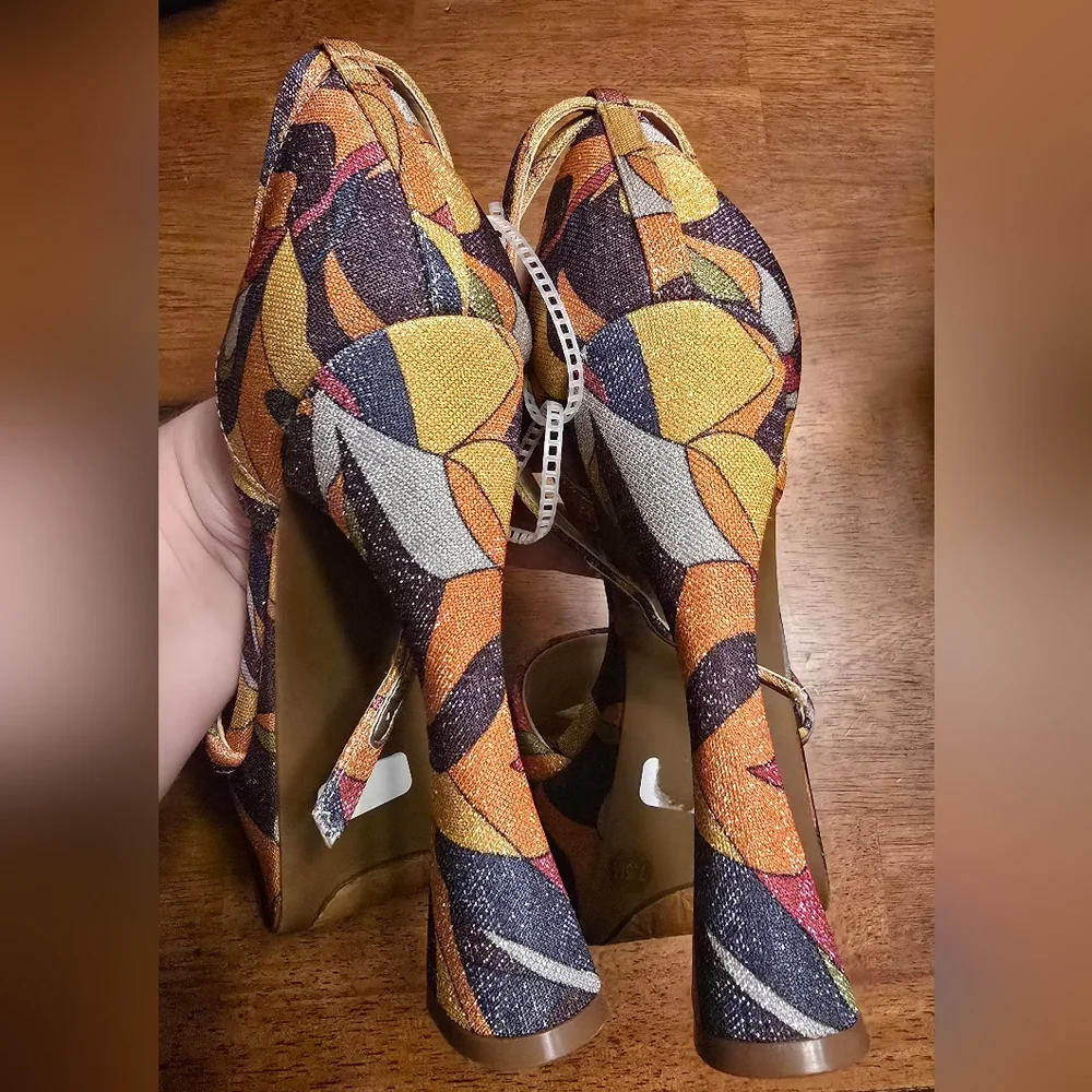 CHELSEA & VIOLET Funky Ankle Strap Multicolor Platforms - 1970s Vintage Style